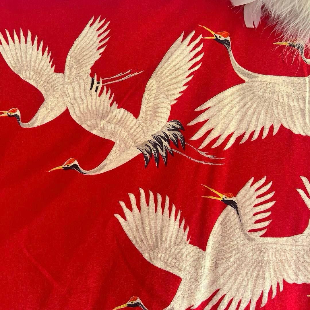5944◆アンティーク長襦袢赤に鶴たちの乱舞時代物正絹艶やか大正浪漫レトロ