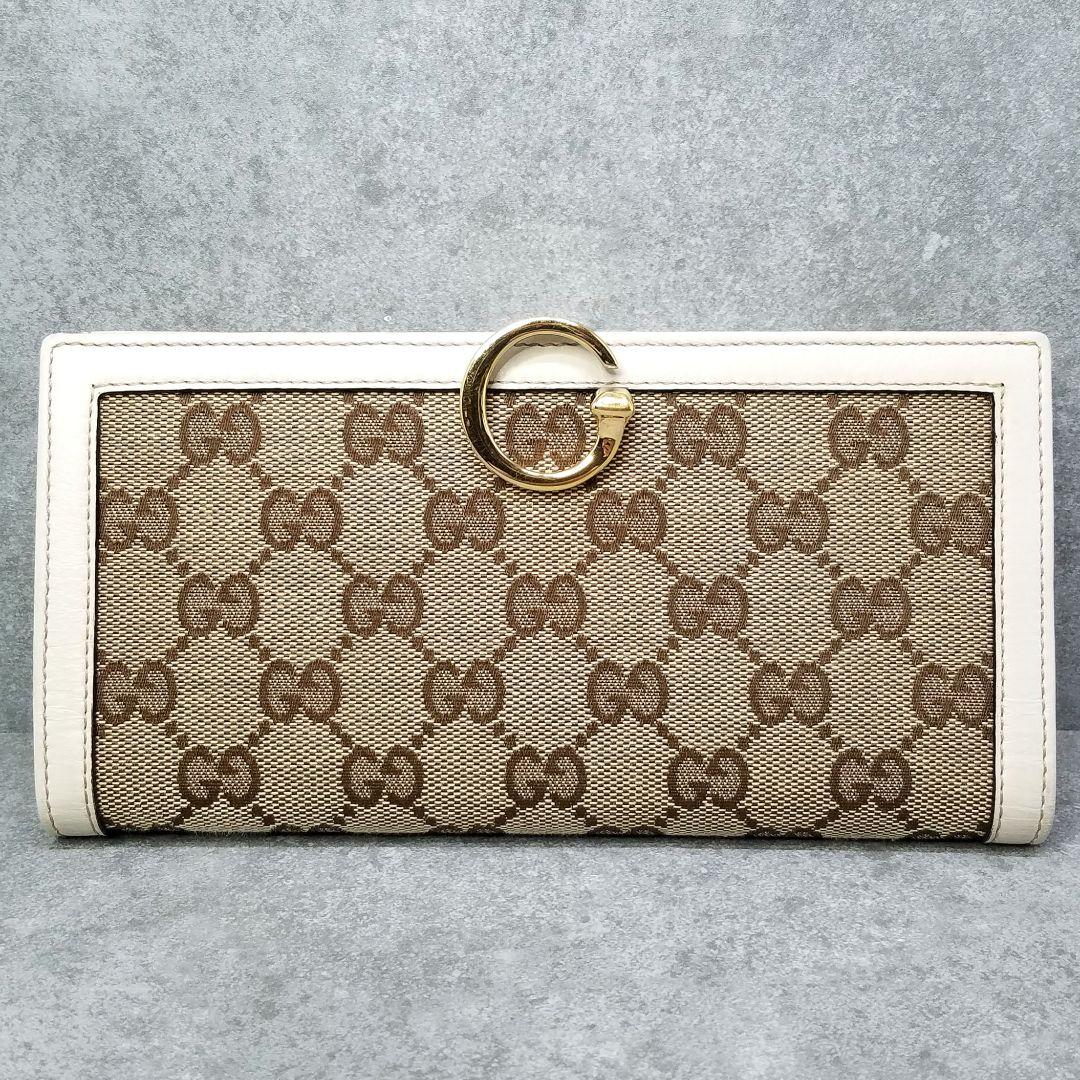 極美品 グッチ GUCCI GGシマ Wホック ホワイト レザー 白 長財布