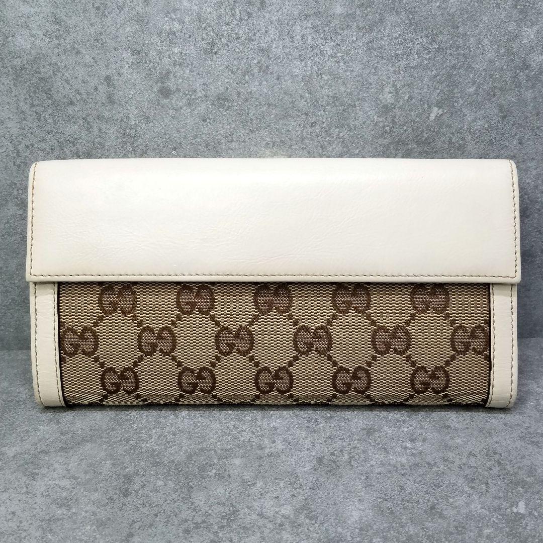 極美品 グッチ GUCCI GGシマ Wホック ホワイト レザー 白 長財布