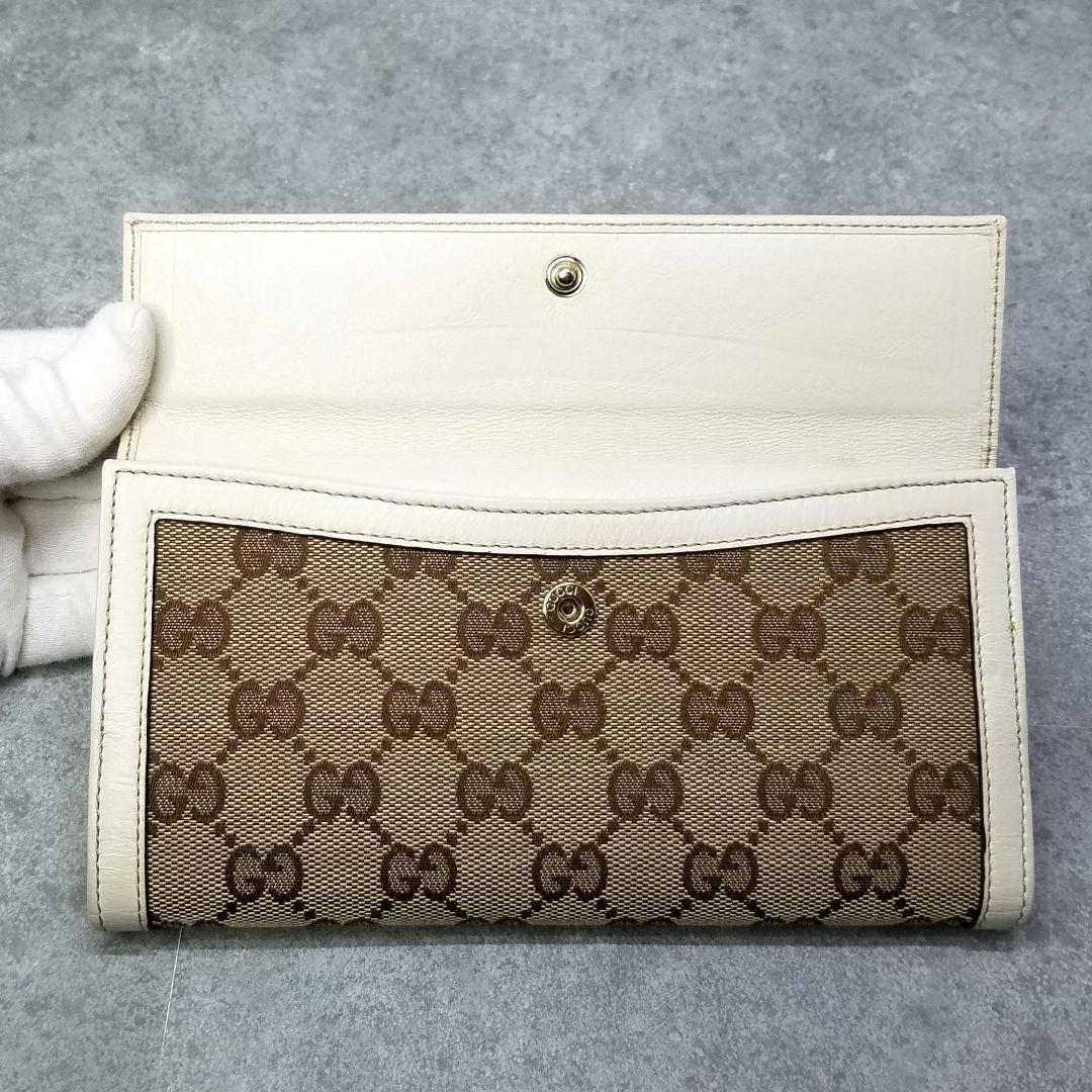 極美品 グッチ GUCCI GGシマ Wホック ホワイト レザー 白 長財布