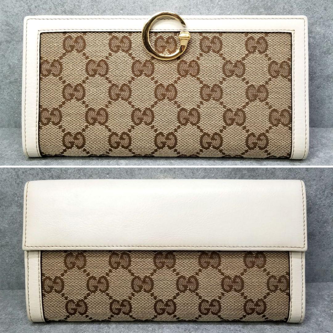 極美品 グッチ GUCCI GGシマ Wホック ホワイト レザー 白 長財布