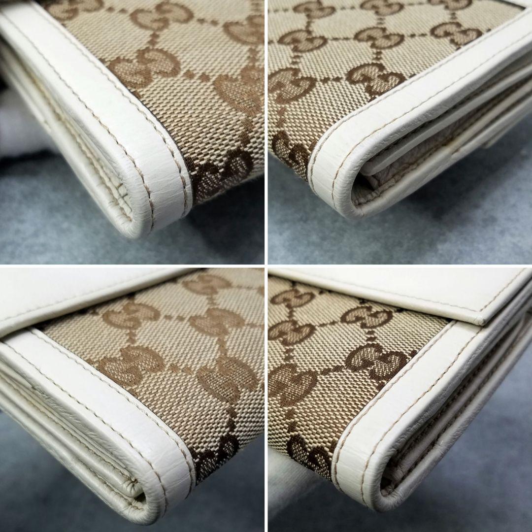 極美品 グッチ GUCCI GGシマ Wホック ホワイト レザー 白 長財布