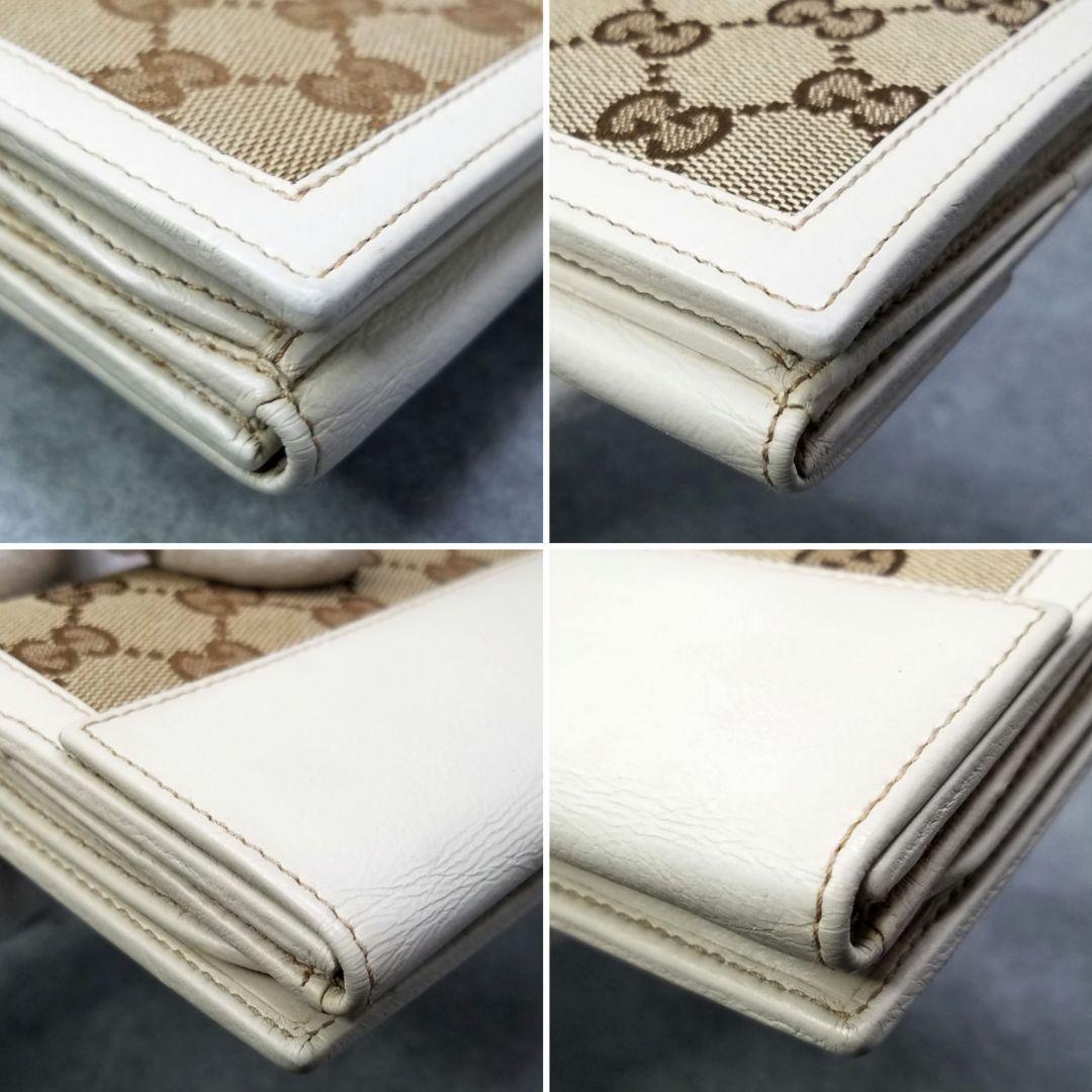 極美品 グッチ GUCCI GGシマ Wホック ホワイト レザー 白 長財布