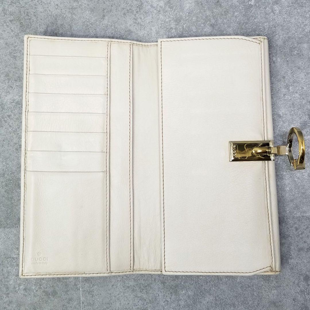極美品 グッチ GUCCI GGシマ Wホック ホワイト レザー 白 長財布