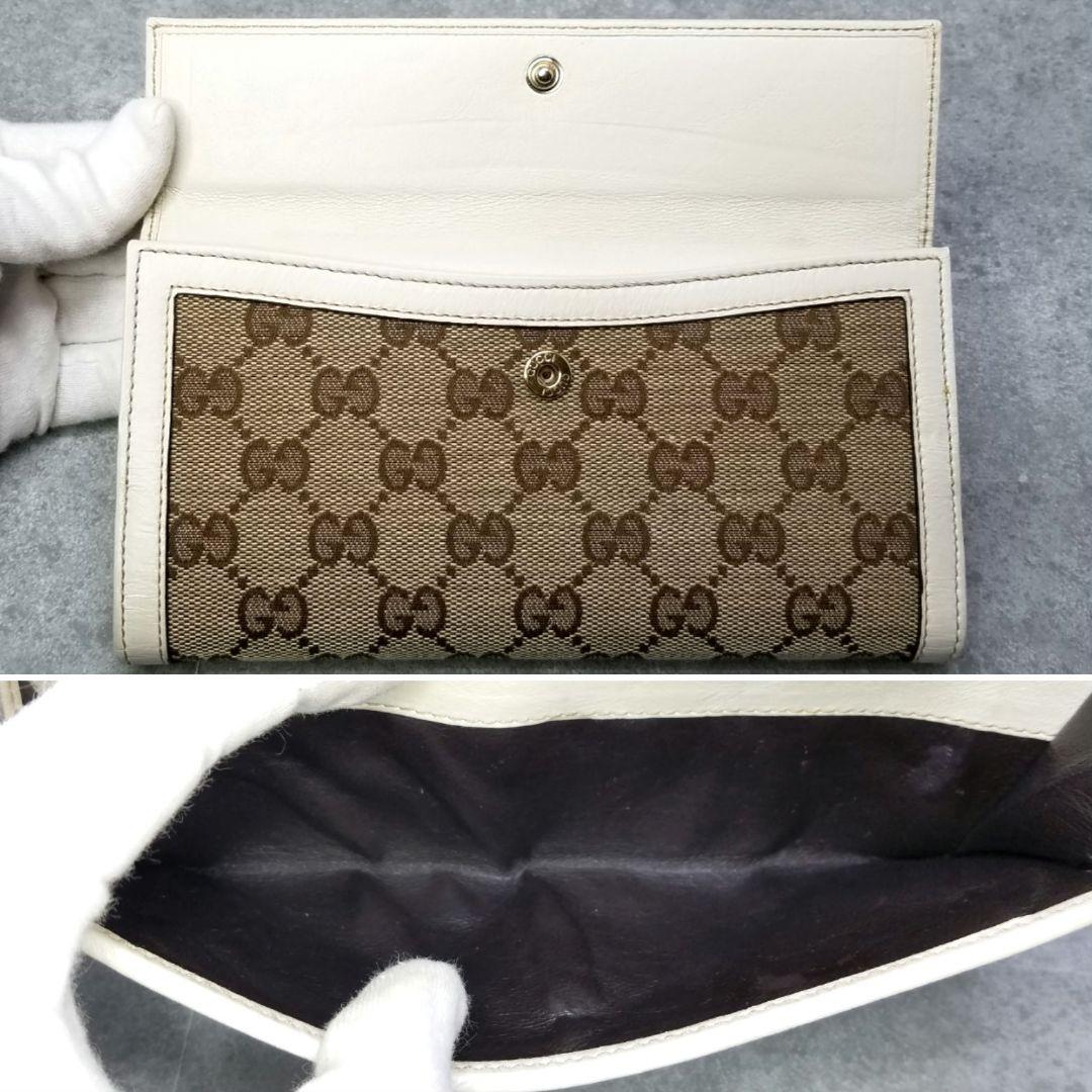極美品 グッチ GUCCI GGシマ Wホック ホワイト レザー 白 長財布