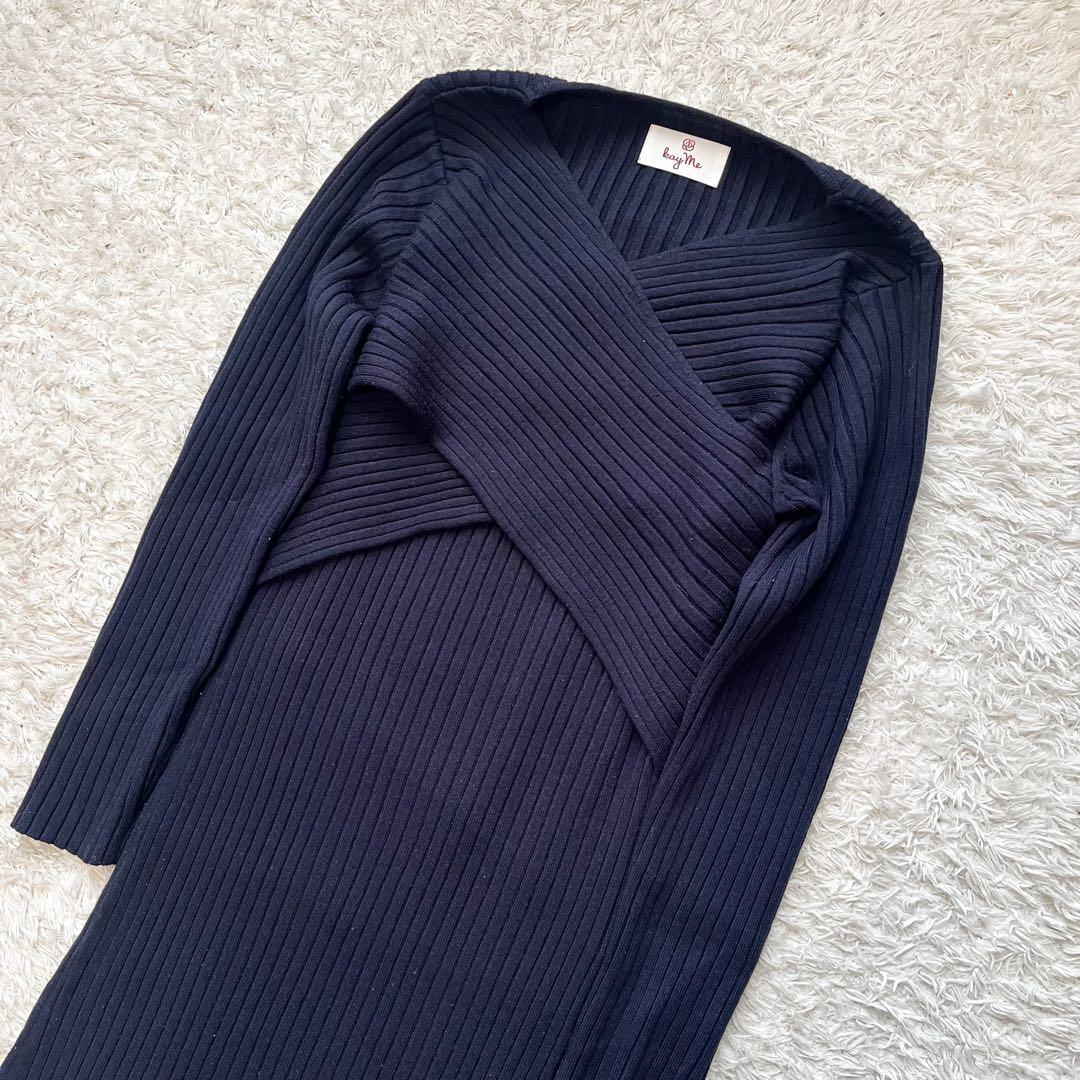 ケイミー 金沢産上質ニット ロングクロスワンピース ネイビー 近年モデル 2