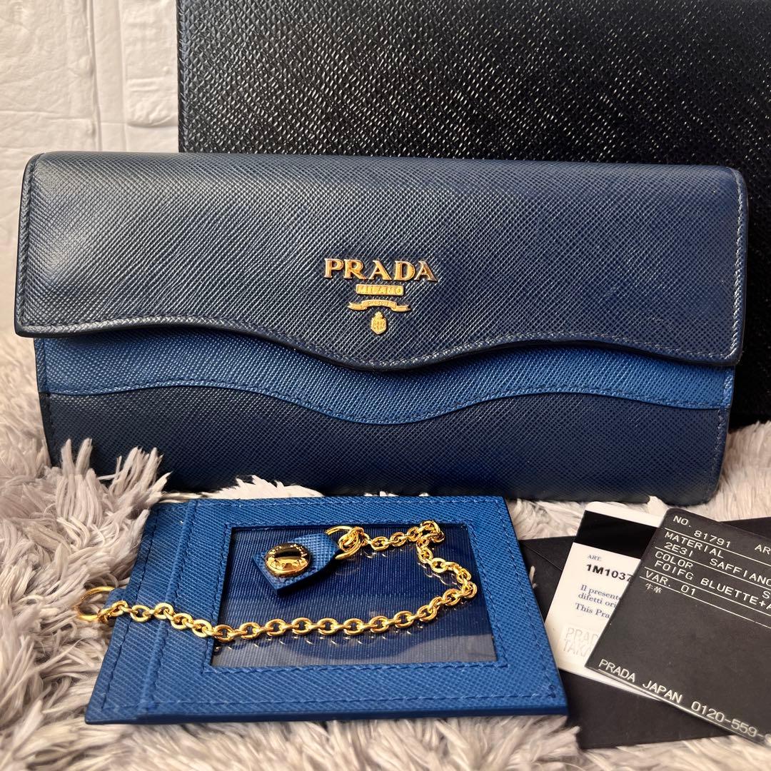 極美品✨PRADA 長財布　バイカラー　サフィアーノ　カードケース　メタルロゴ