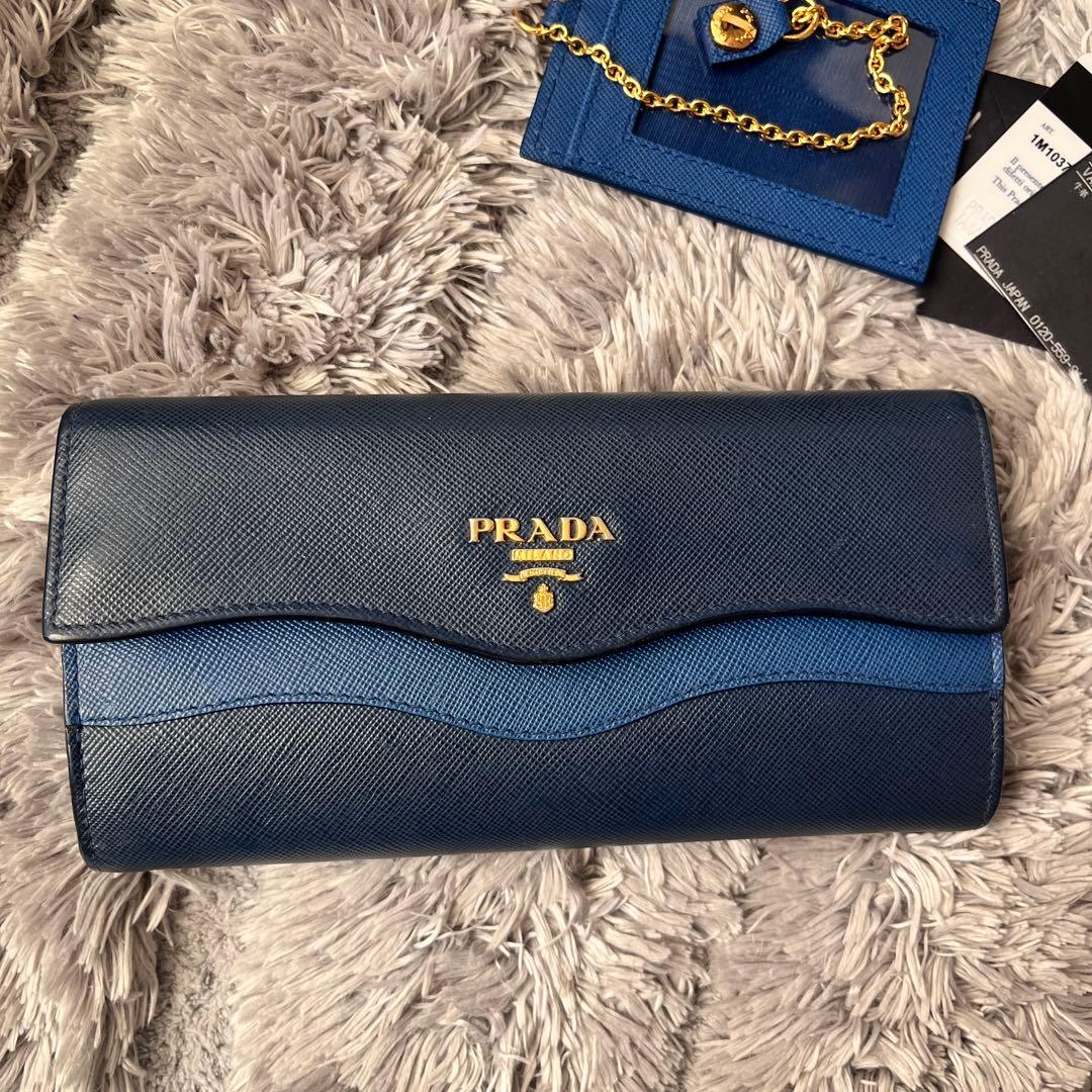 極美品✨PRADA 長財布　バイカラー　サフィアーノ　カードケース　メタルロゴ