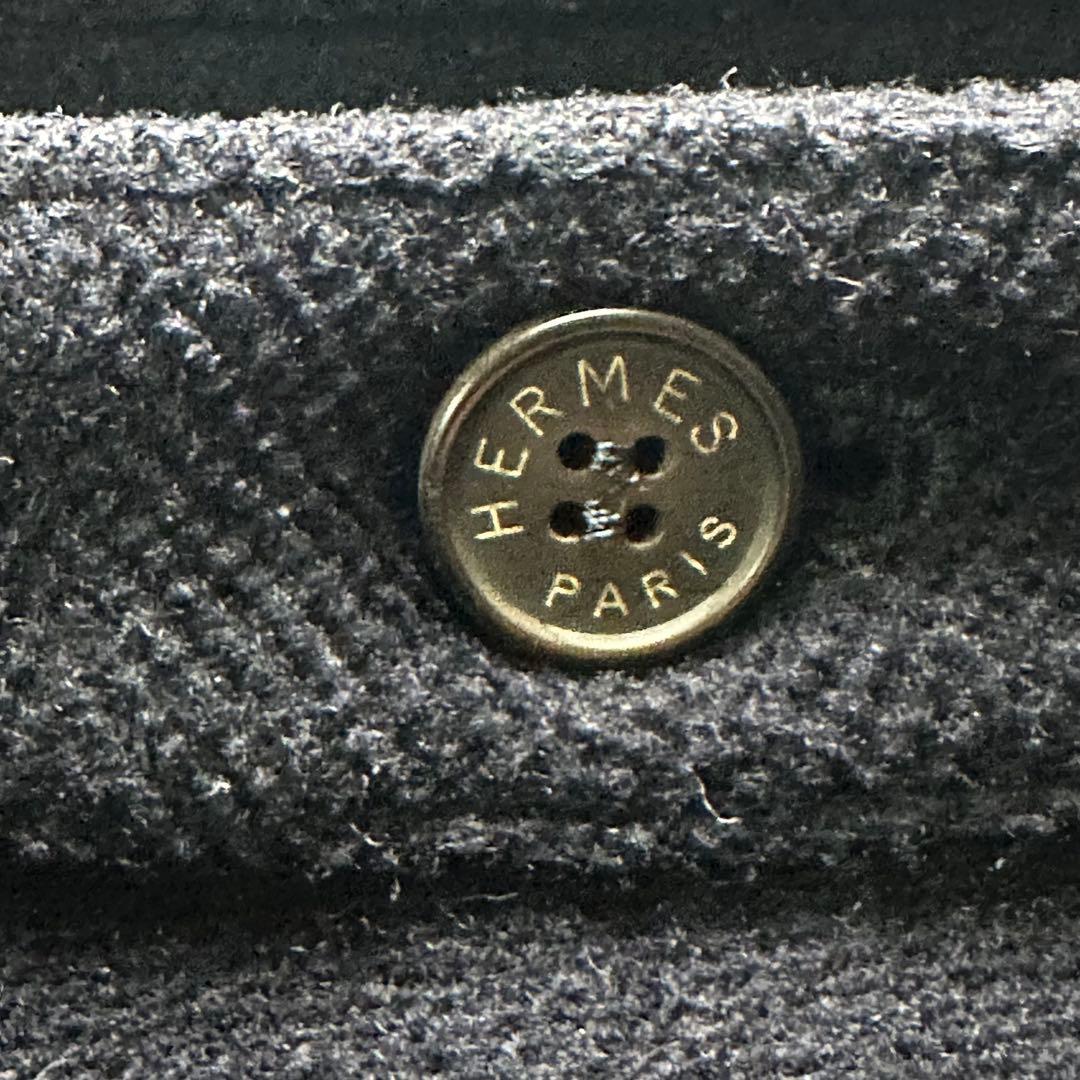 エルメス Lサイズ ダッフルコート ヘリンボーン ダークブルー フード脱着可能