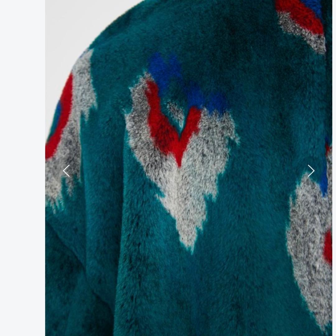 極美品✨TRUNO 総柄　高級ファーノーカラーコート孔雀柄 定価¥46,200