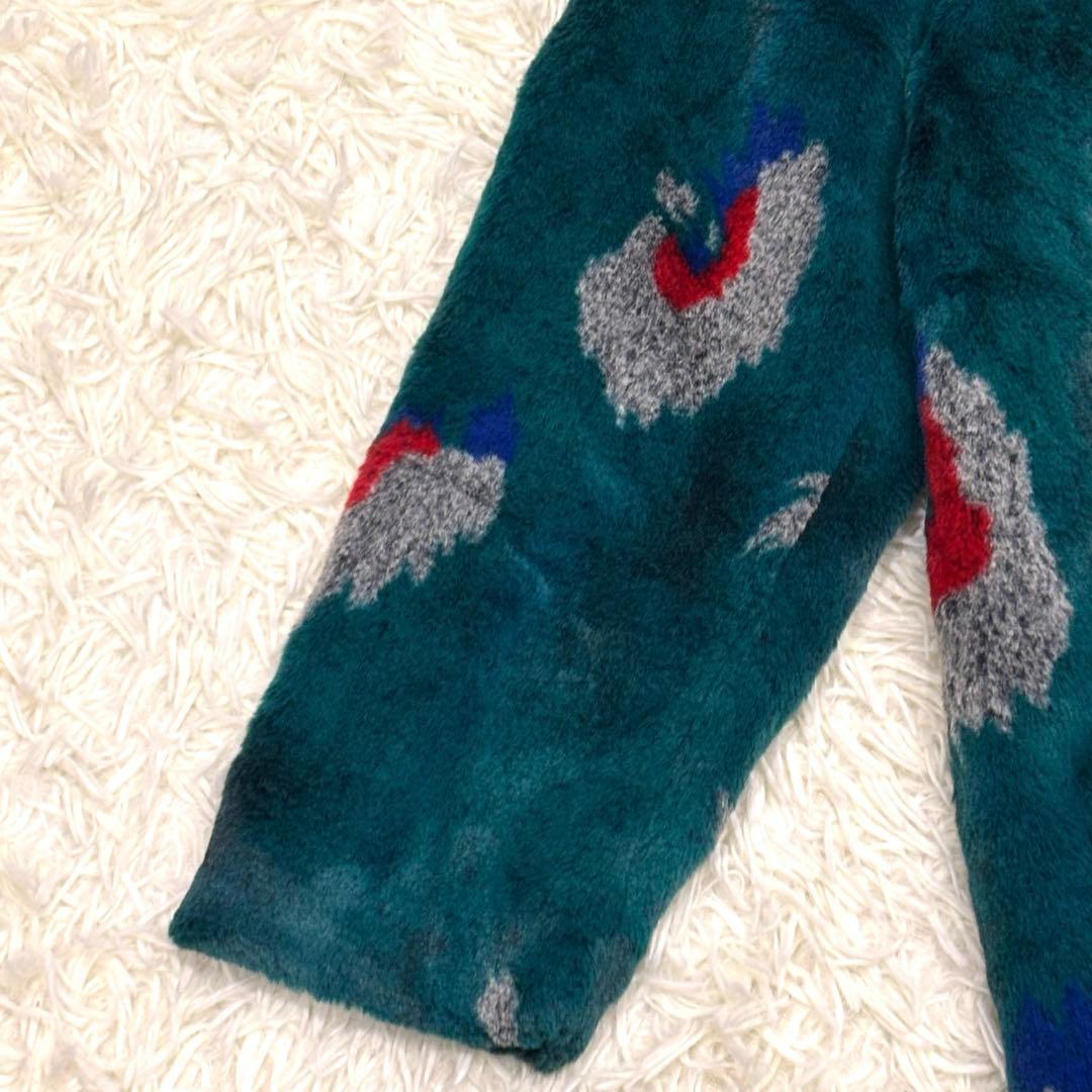 極美品✨TRUNO 総柄　高級ファーノーカラーコート孔雀柄 定価¥46,200