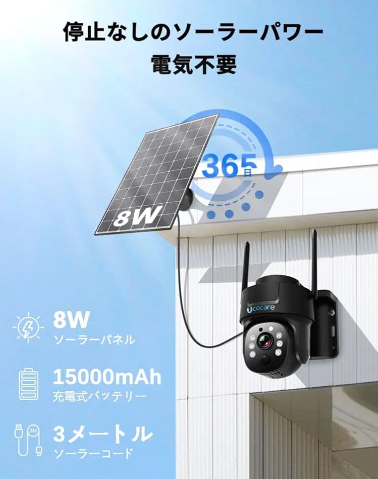 400万高画素4G SIMカード付属8Wソーラーパネル 防犯カメラwi-fiなし