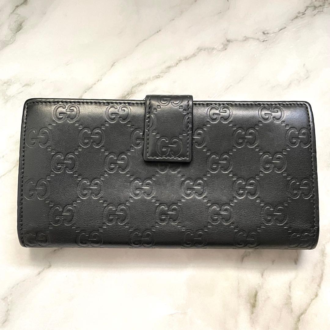 GUCCI グッチ　シマ レザー 長財布　メタルロゴ　wホック　0121-①