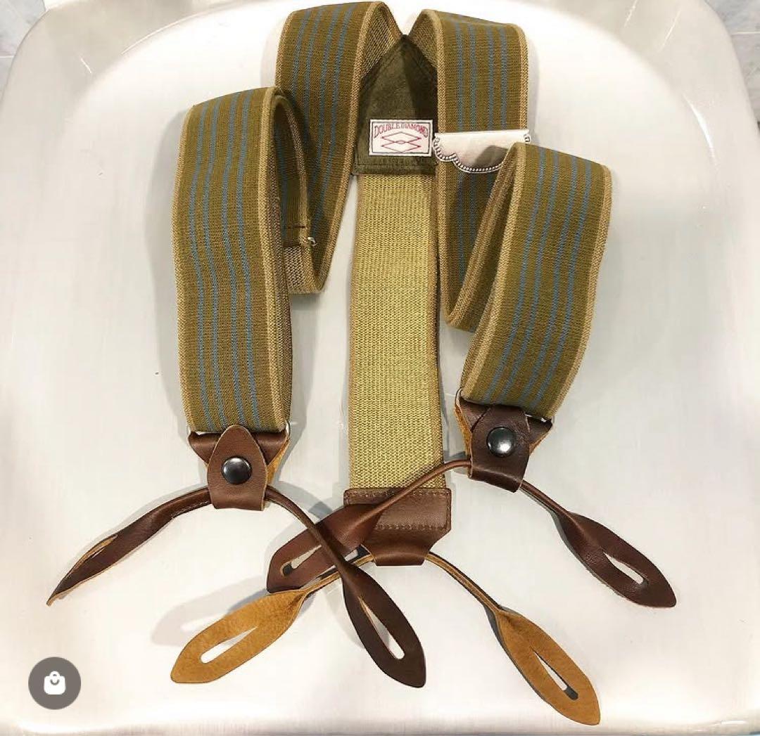カーキと青のストライプ サスペンダー