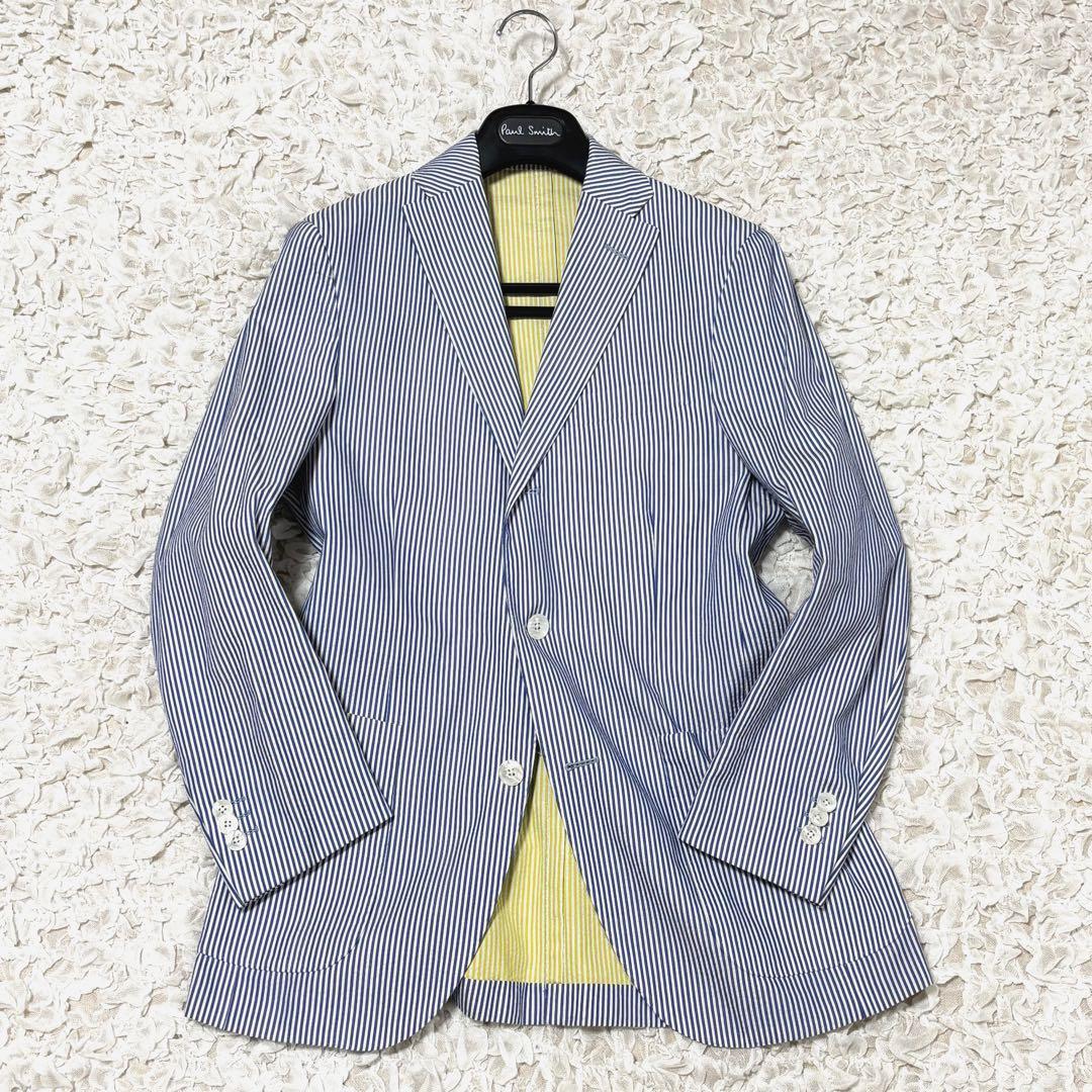 美品 ボリオリ ドーバー テーラードジャケット シアサッカー ストライプ 青 S