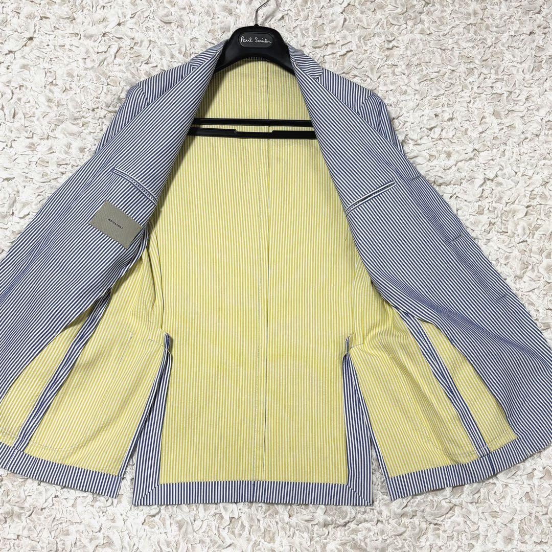 美品 ボリオリ ドーバー テーラードジャケット シアサッカー ストライプ 青 S