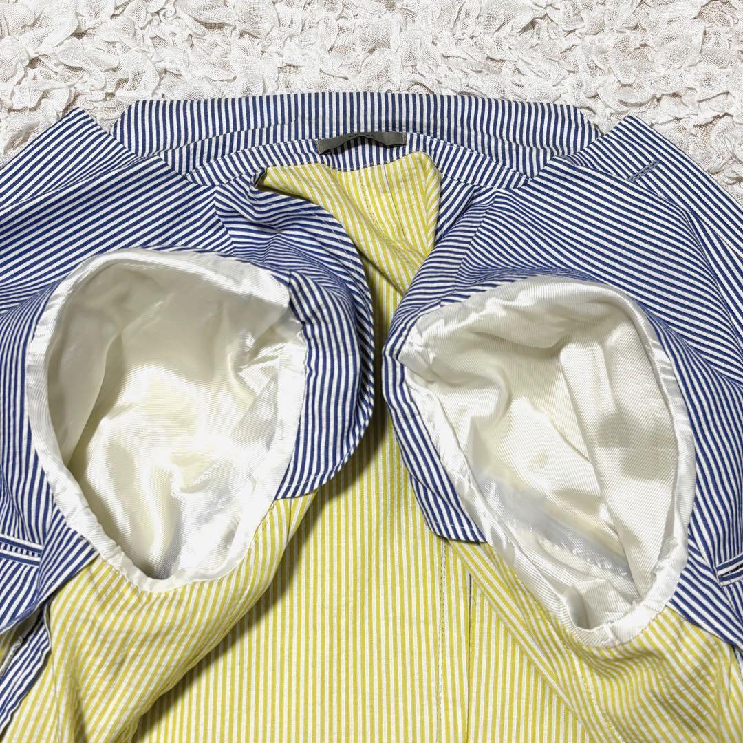 美品 ボリオリ ドーバー テーラードジャケット シアサッカー ストライプ 青 S