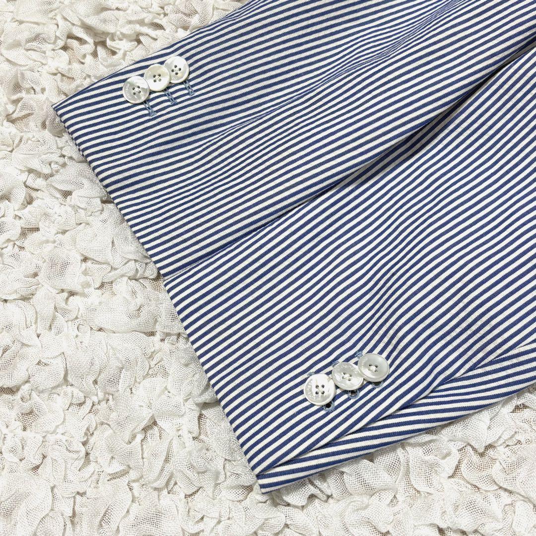 美品 ボリオリ ドーバー テーラードジャケット シアサッカー ストライプ 青 S