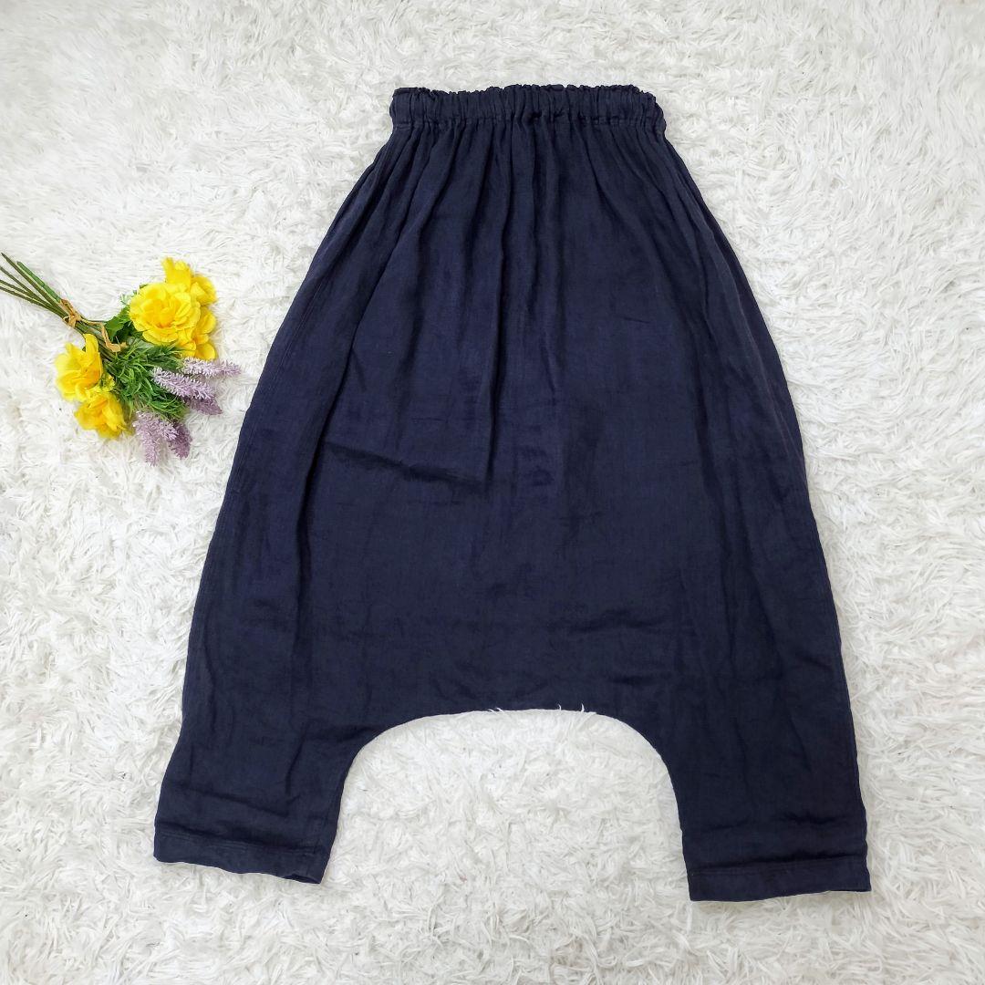 ＊人気＊イチアンティークス リネン100%サルエルパンツ 製品染め ネイビー