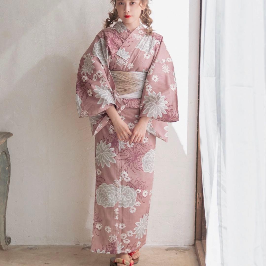 Dita 1人で着られる浴衣3点セット 梅見月の菊ちらし　和歌山染工日本染め