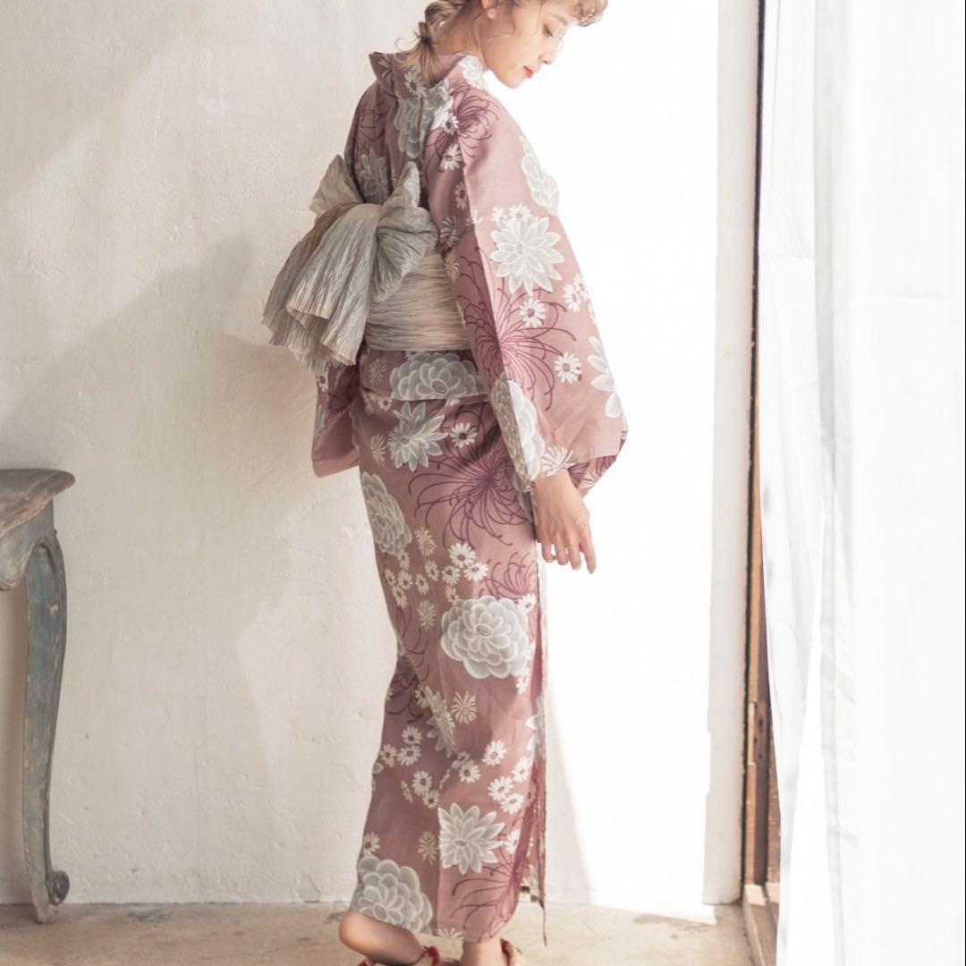 Dita 1人で着られる浴衣3点セット 梅見月の菊ちらし　和歌山染工日本染め