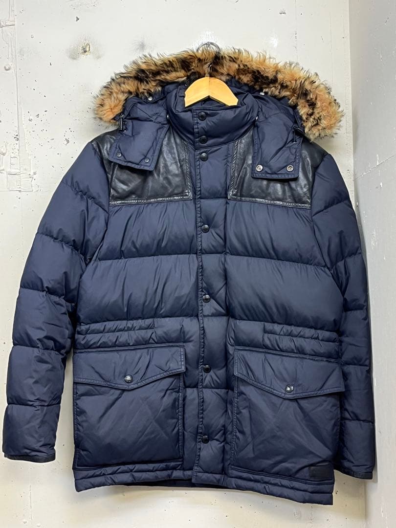 COACH コーチ レザー切り替え ダウンジャケット 紺 M メンズ