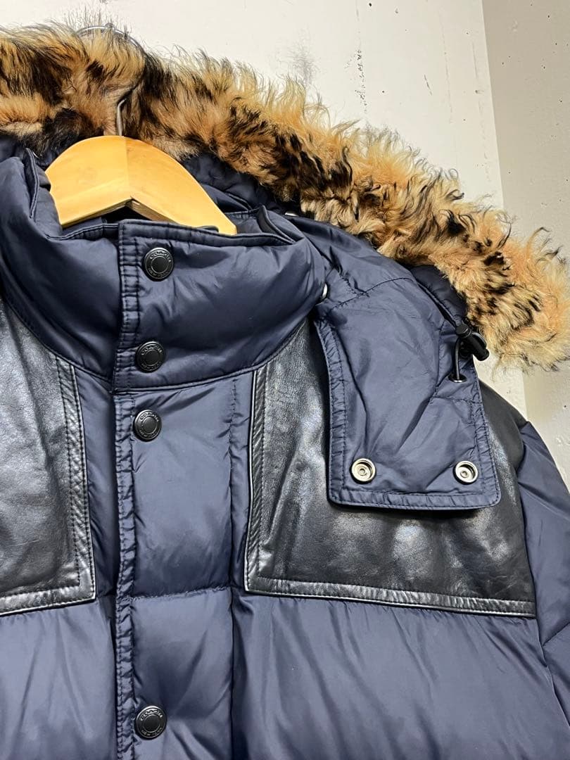 COACH コーチ レザー切り替え ダウンジャケット 紺 M メンズ