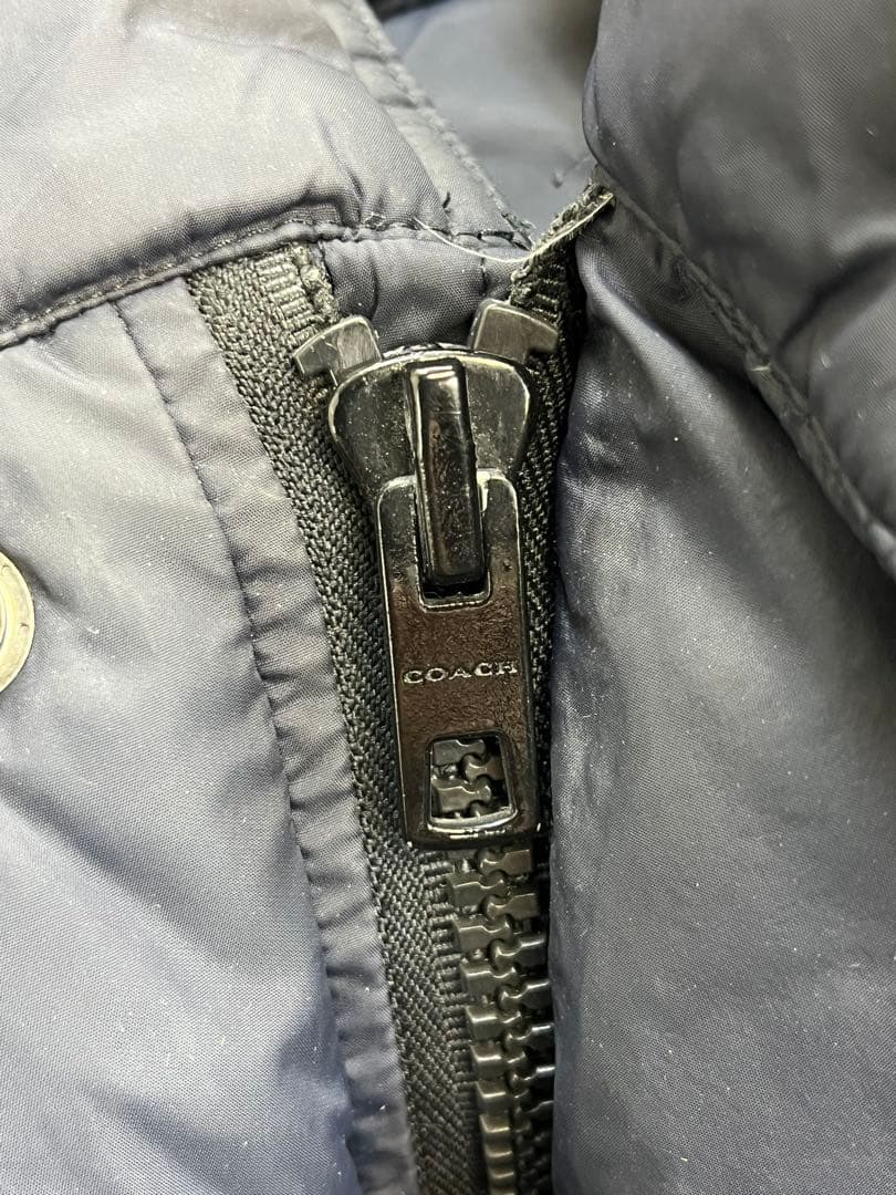 COACH コーチ レザー切り替え ダウンジャケット 紺 M メンズ