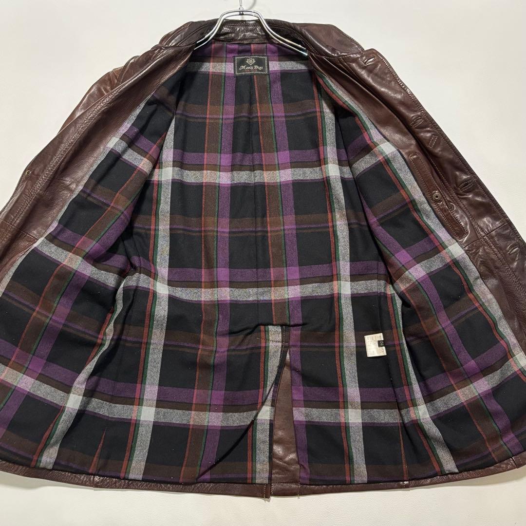 メンズビギ[羊革 XLサイズ]レザーテーラードジャケット 2way チェック柄
