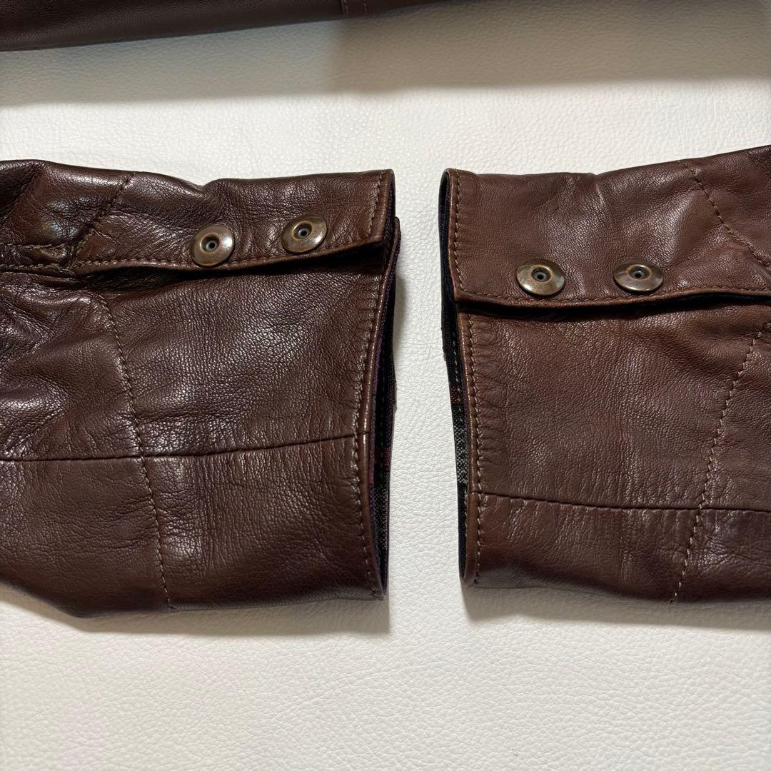 メンズビギ[羊革 XLサイズ]レザーテーラードジャケット 2way チェック柄