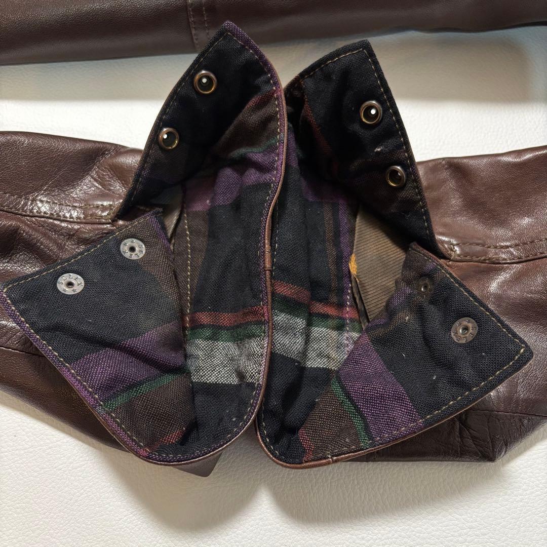 メンズビギ[羊革 XLサイズ]レザーテーラードジャケット 2way チェック柄