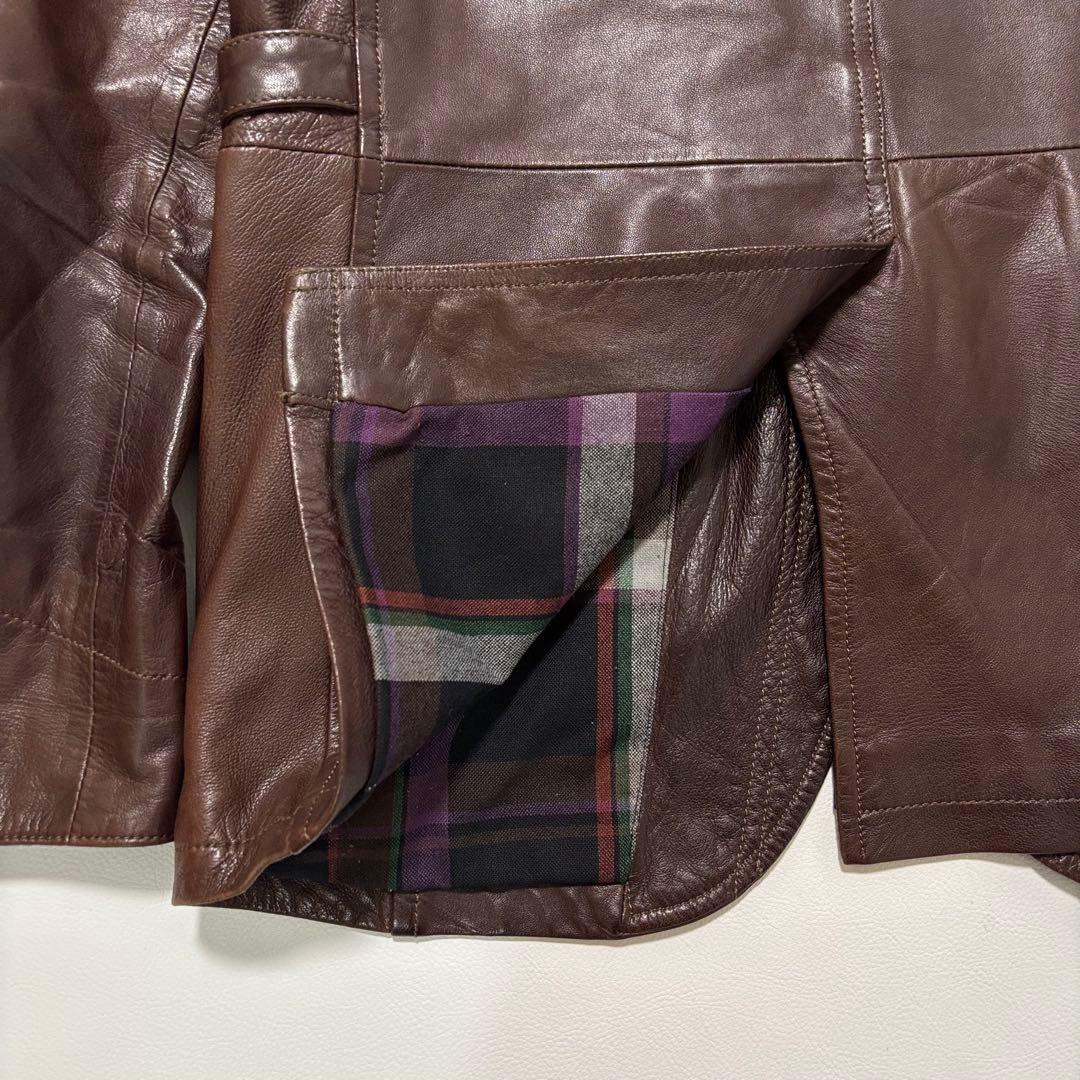 メンズビギ[羊革 XLサイズ]レザーテーラードジャケット 2way チェック柄