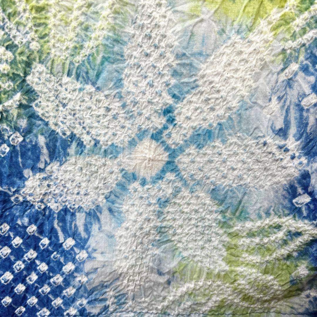 やまと謹製　裄70 有松絞り　絞り浴衣　花柄　藍色×白