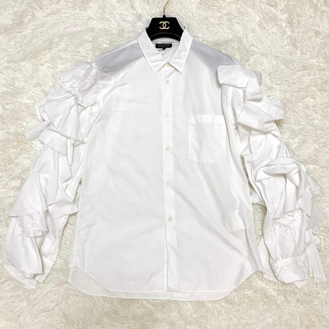 【オルランド期・未使用級】コムデギャルソンオムプリュス ホワイトフリルシャツ S
