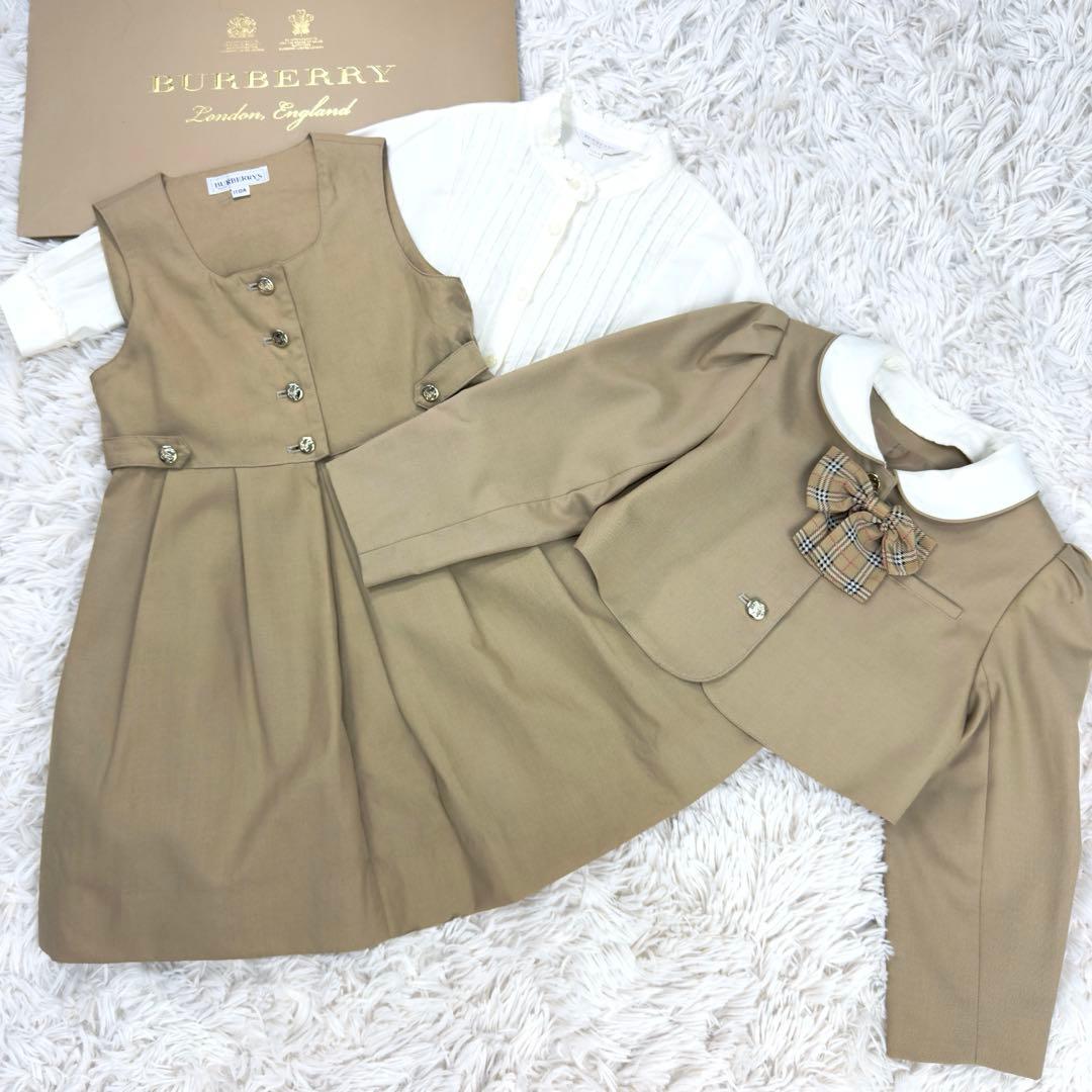 【美品】バーバリー セレモニー 3点 セットアップ リボン付 金ボタン 110