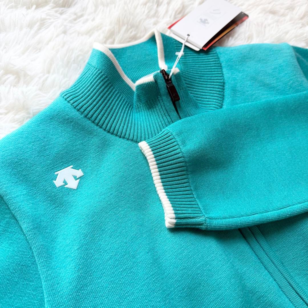 デサントゴルフ ウェア ブルーグリーン フルジップ ニット ジャケット L