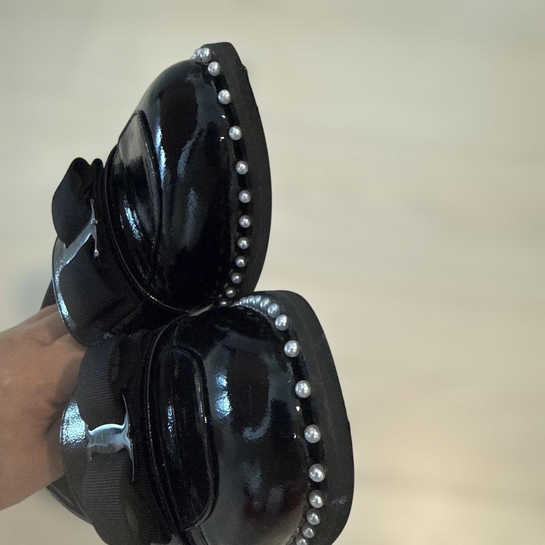 Diana 黒 リボン付きローファー　24.5