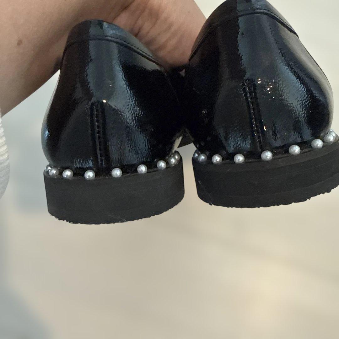 Diana 黒 リボン付きローファー　24.5