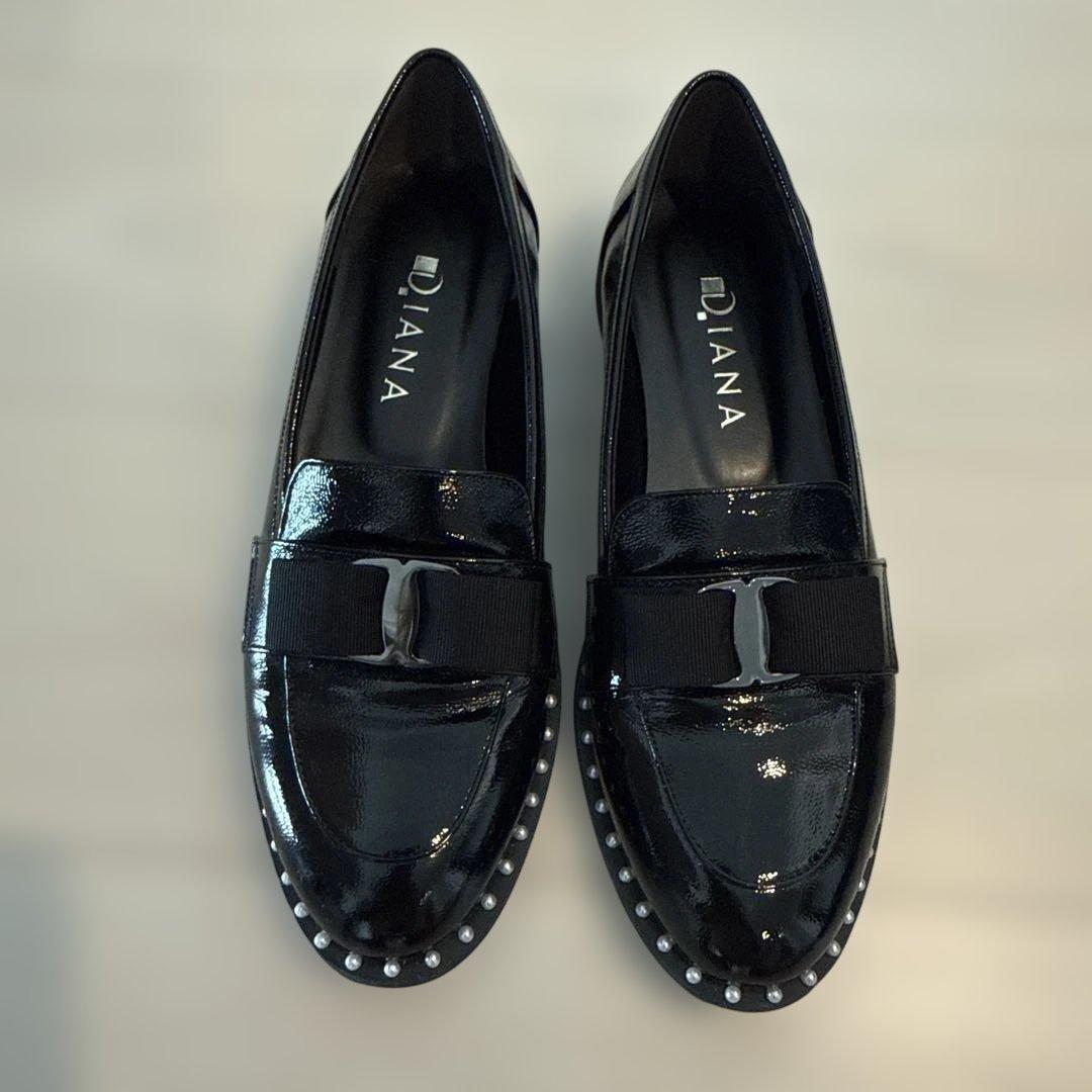 Diana 黒 リボン付きローファー　24.5