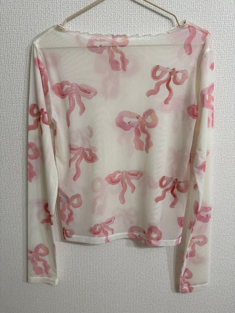 poppy シースルートップス　ピンクリボン