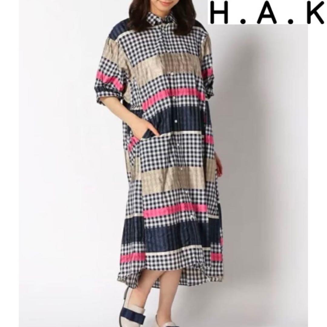 H.A.K ギンガムチェックブライトボーダーシャツワンピース