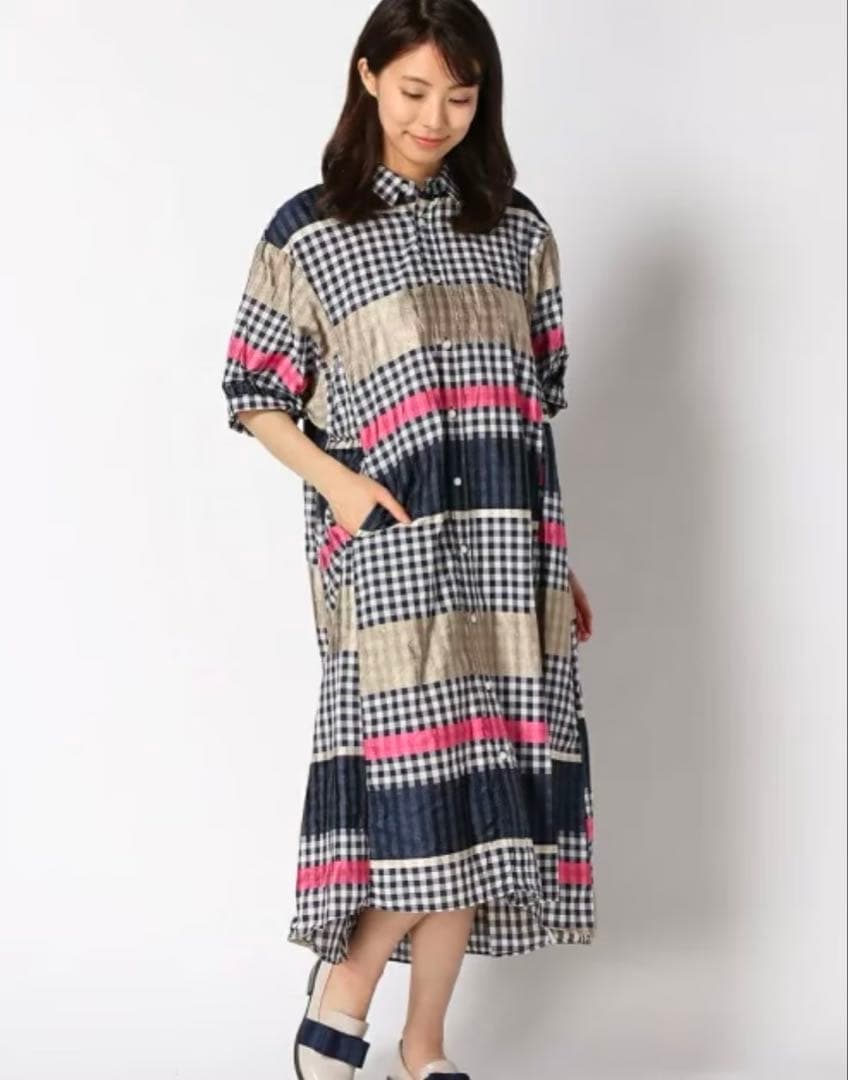 H.A.K ギンガムチェックブライトボーダーシャツワンピース