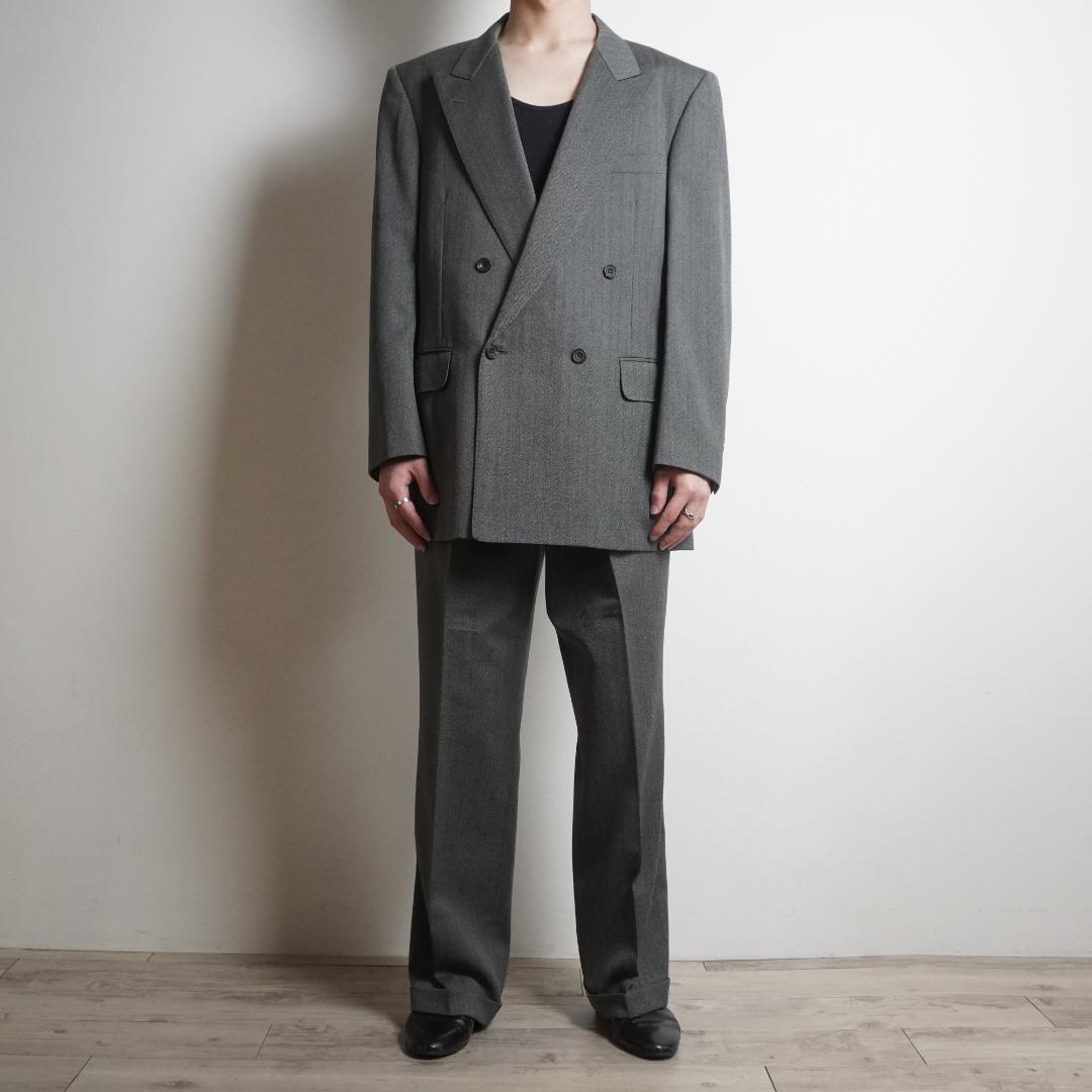 90s Burberrys ヘリンボーン柄ダブルセットスーツ グレー/VW177