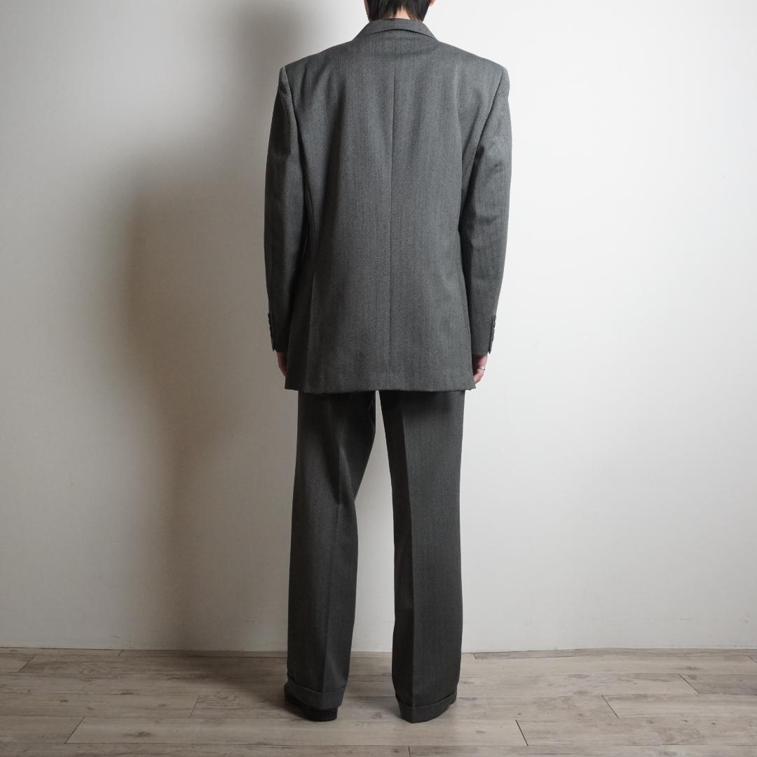 90s Burberrys ヘリンボーン柄ダブルセットスーツ グレー/VW177