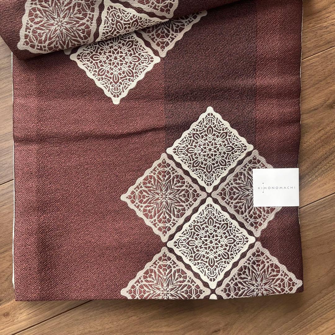 新品未使用◆京袋帯 焦赤茶色 スクエアレース模様