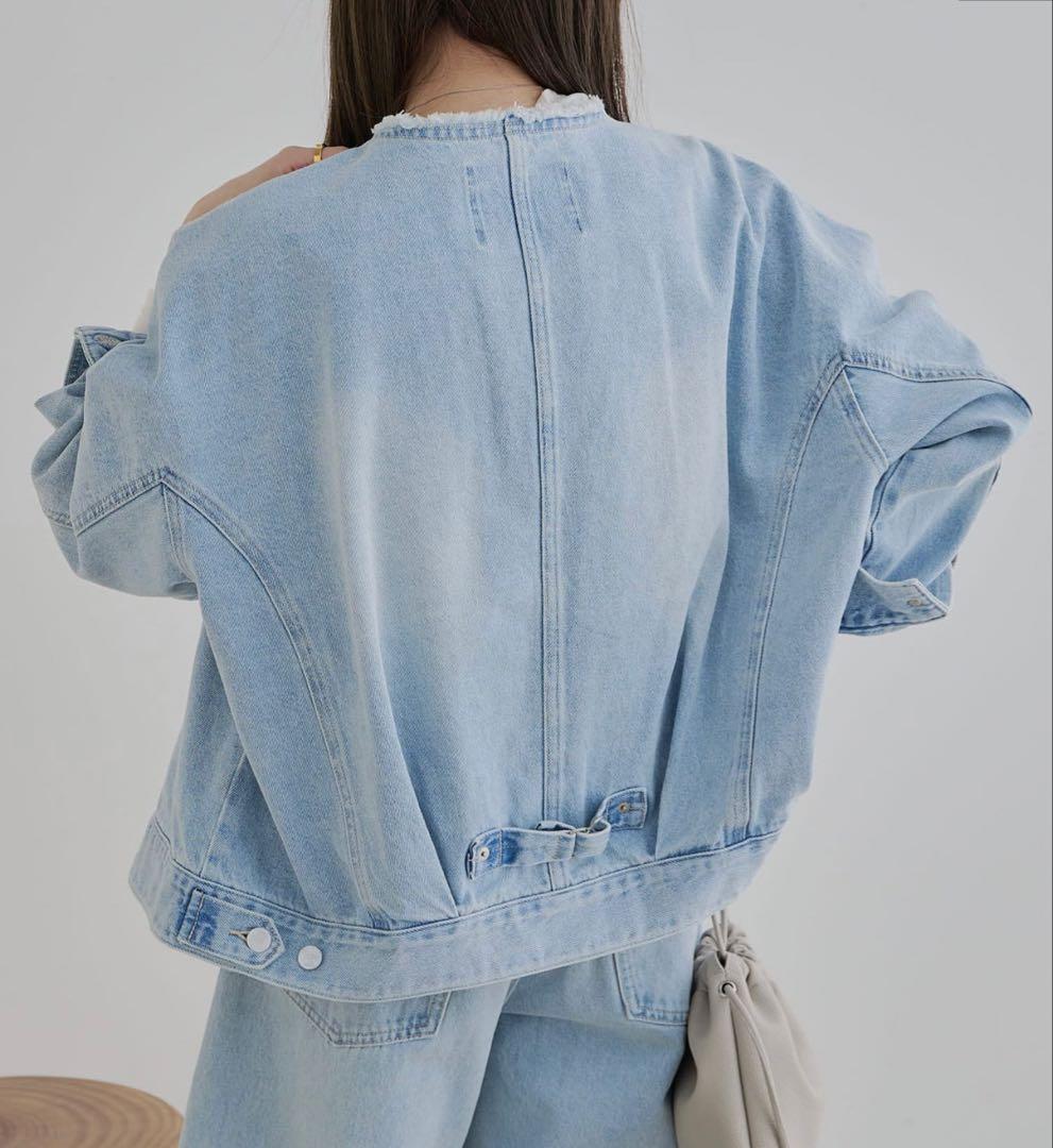 美品 ピュアルセシン デニム ノーカラー ジャケット