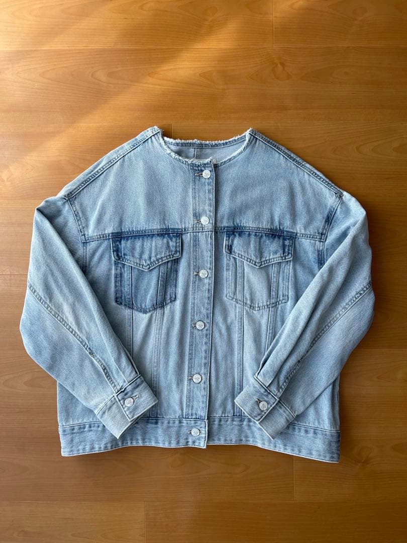 美品 ピュアルセシン デニム ノーカラー ジャケット