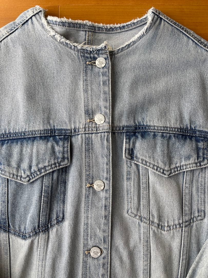 美品 ピュアルセシン デニム ノーカラー ジャケット