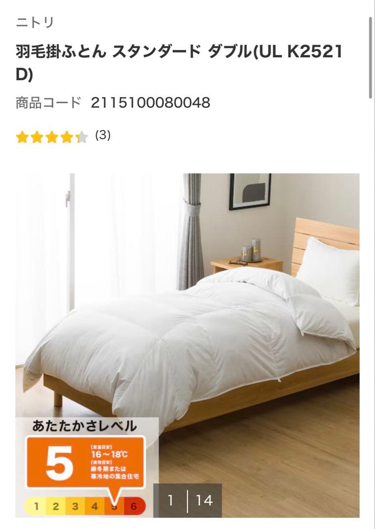 【本日限定価格‼️】ニトリ 羽毛掛け布団 スタンダード ダブル掛けふとんカバー付き