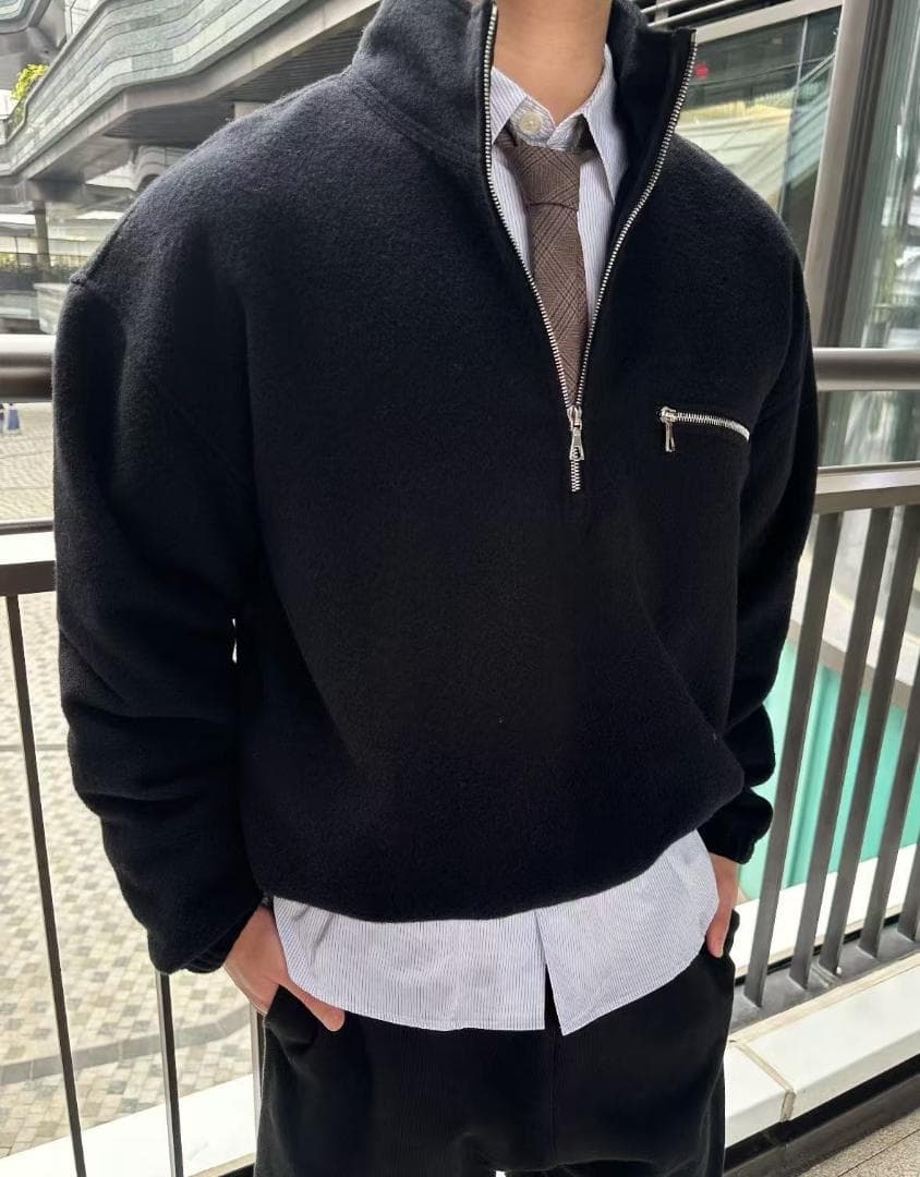 rier 黒 フリース ハーフジップ トレーナー L